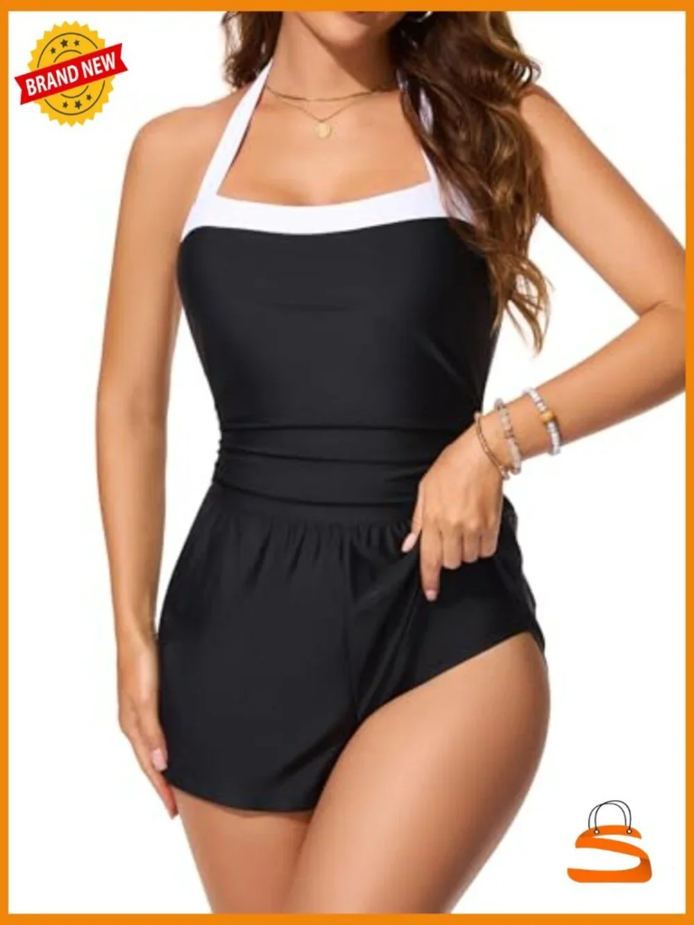 Tummy Control One Piece Swimsuit with Shorts and Pockets